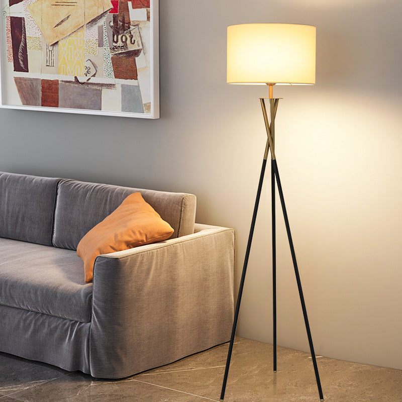 Tripod Drum Shape Fabric Floor Lamp