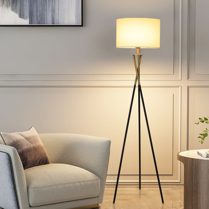 Tripod Drum Shape Fabric Floor Lamp