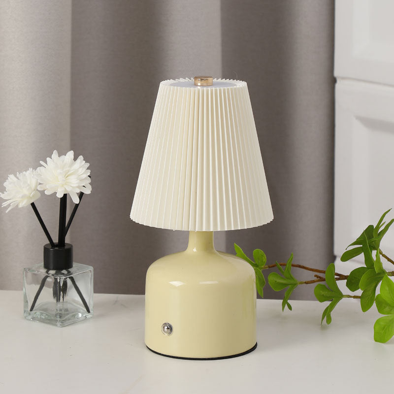 Fabric Ceramic Conic Pleated Table Lamp