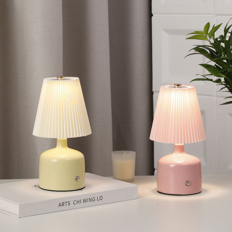 Fabric Ceramic Conic Pleated Table Lamp