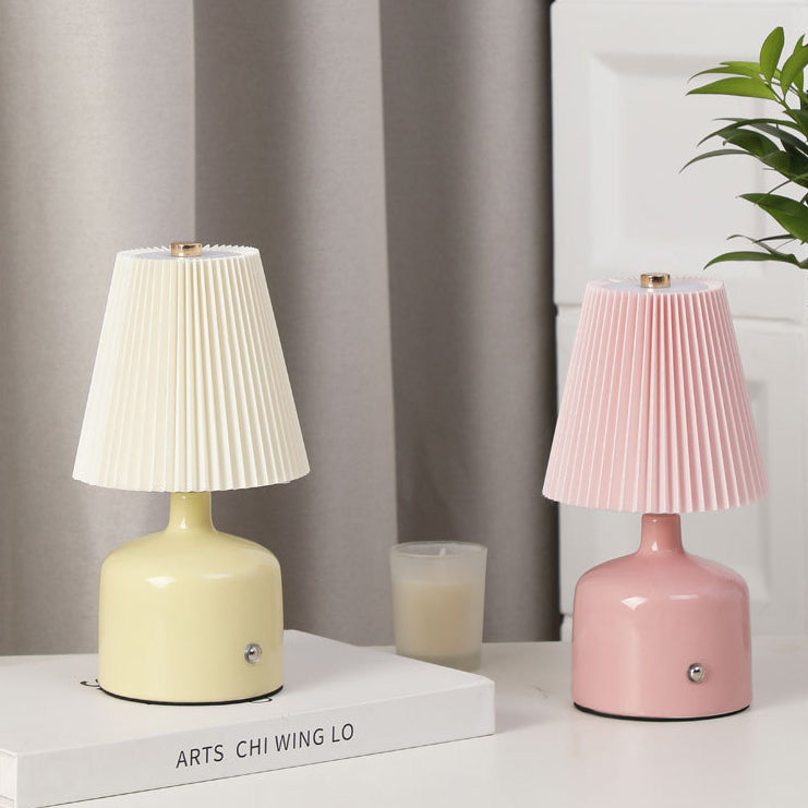 Fabric Ceramic Conic Pleated Table Lamp