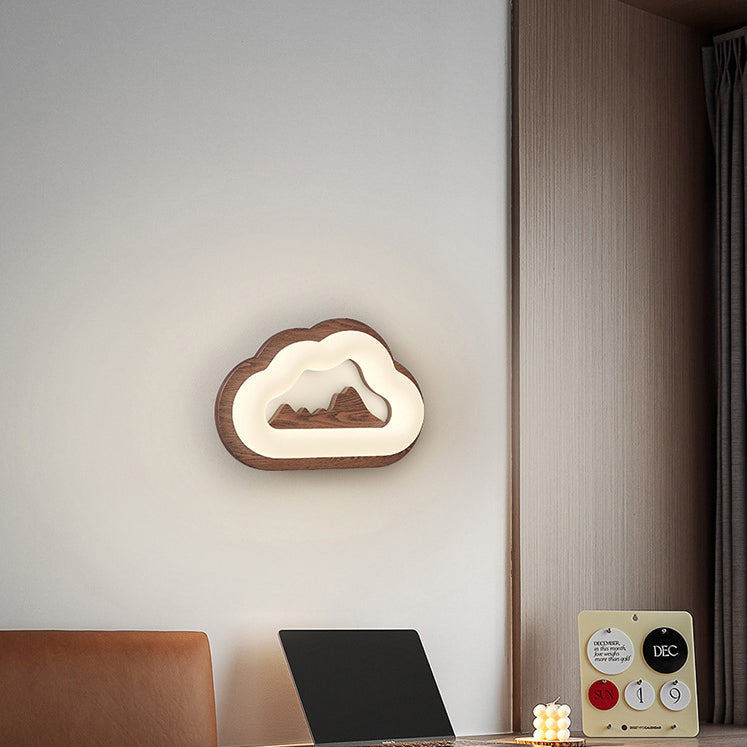 Cloud Wood PE Bedroom Wall Lamp