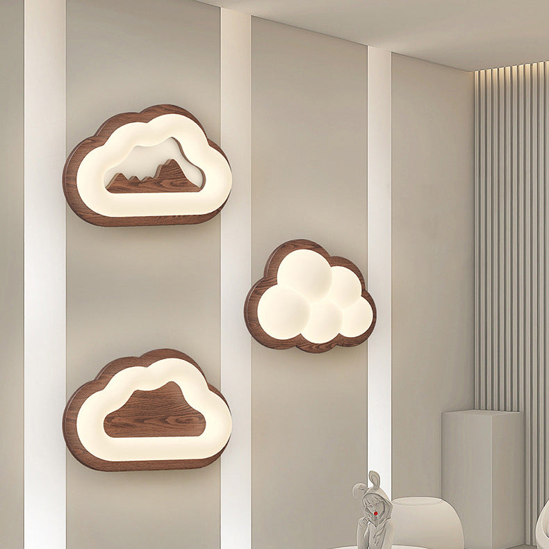 Cloud Wood PE Bedroom Wall Lamp