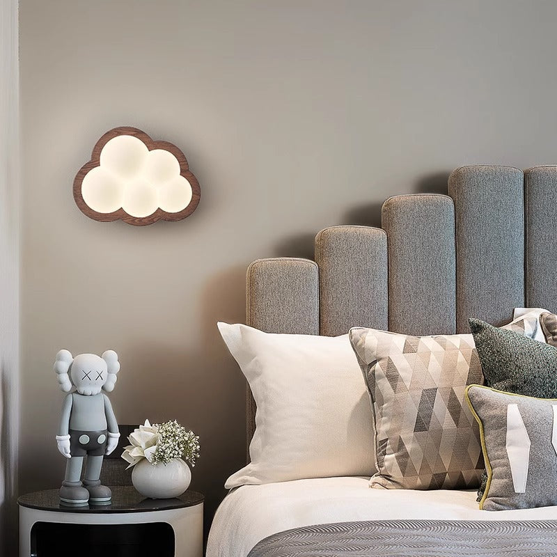 Cloud Wood PE Bedroom Wall Lamp