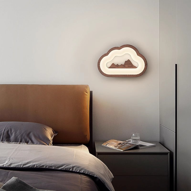 Cloud Wood PE Bedroom Wall Lamp
