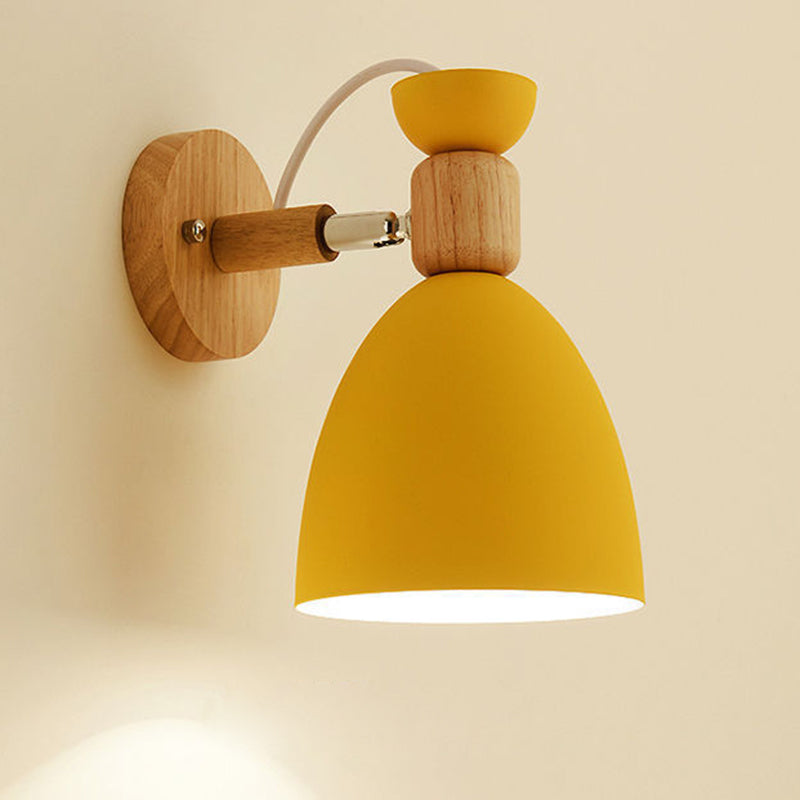 Rotatable Wood Iron Round Wall Lamp