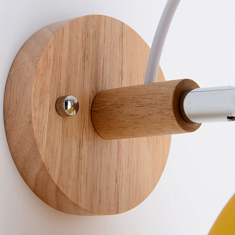 Rotatable Wood Iron Round Wall Lamp