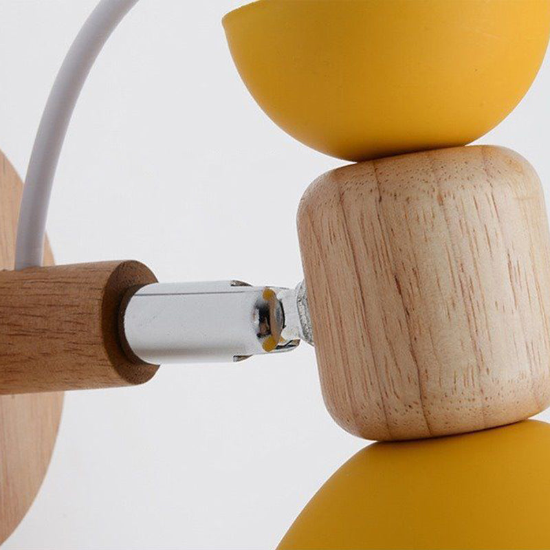 Rotatable Wood Iron Round Wall Lamp