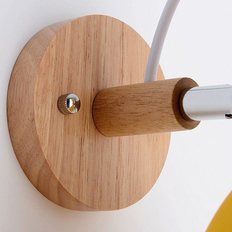 Rotatable Wood Iron Round Wall Lamp