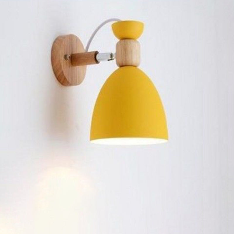 Rotatable Wood Iron Round Wall Lamp