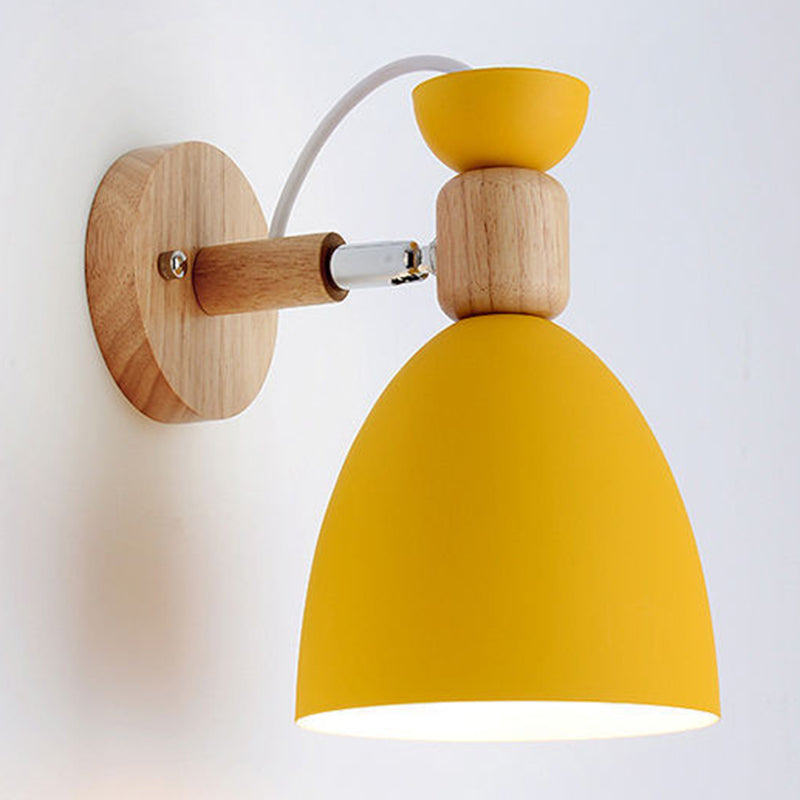 Rotatable Wood Iron Round Wall Lamp