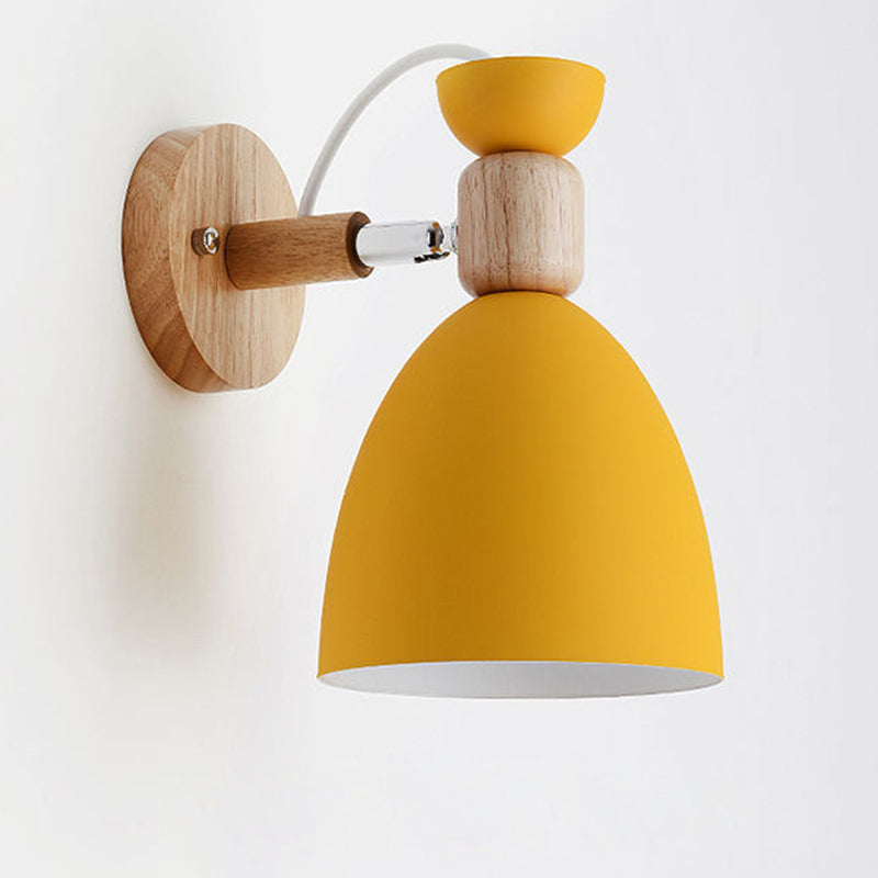 Rotatable Wood Iron Round Wall Lamp