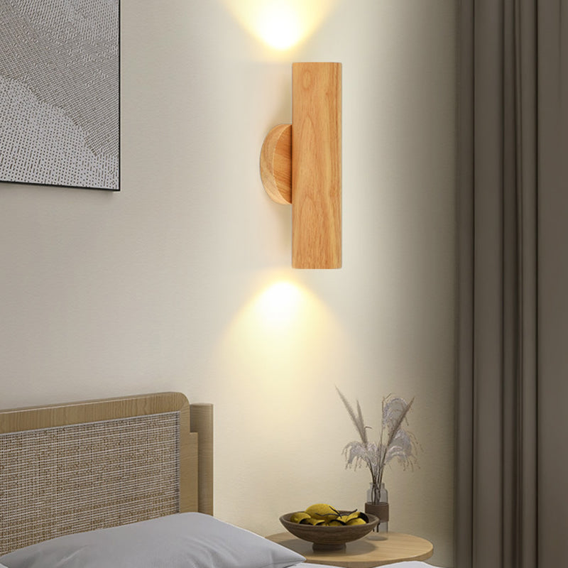 Rotatable Cylindrical Wood Living Wall Lamp