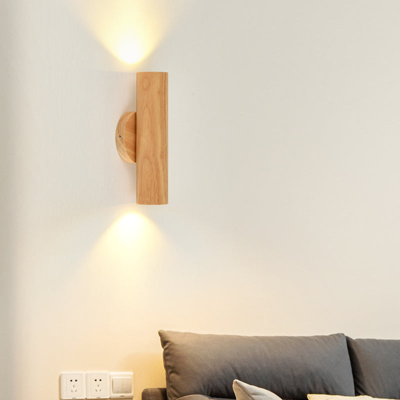 Rotatable Cylindrical Wood Living Wall Lamp