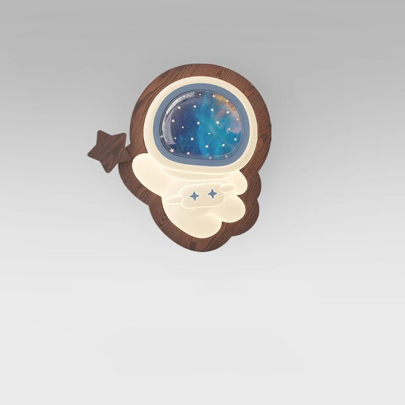 Astronaut Star Moon Wood Wall Lamp