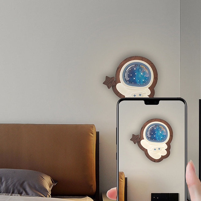 Astronaut Star Moon Wood Wall Lamp