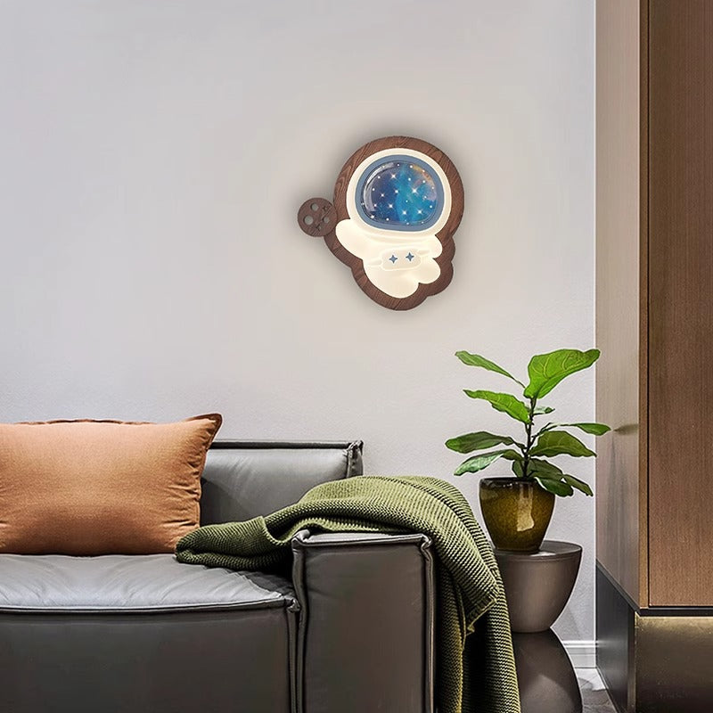 Astronaut Star Moon Wood Wall Lamp