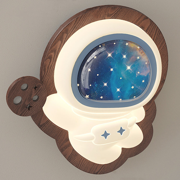 Astronaut Star Moon Wood Wall Lamp