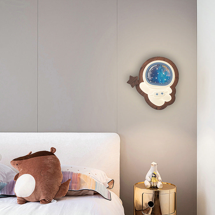 Astronaut Star Moon Wood Wall Lamp
