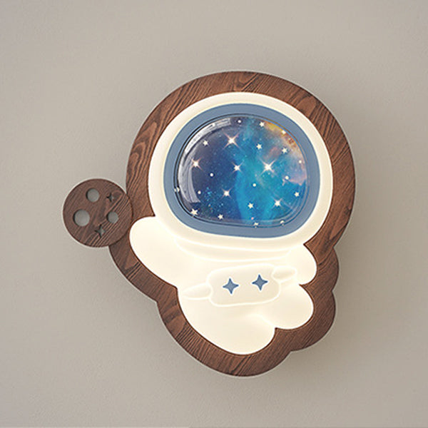 Astronaut Star Moon Wood Wall Lamp