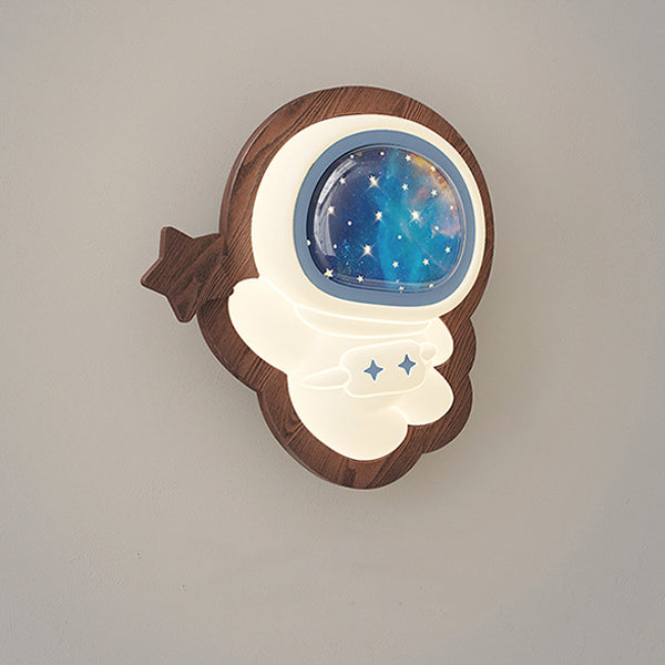 Astronaut Star Moon Wood Wall Lamp