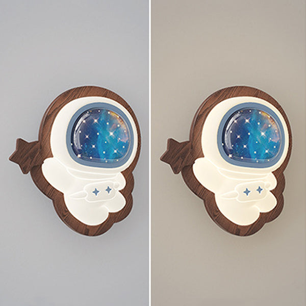 Astronaut Star Moon Wood Wall Lamp