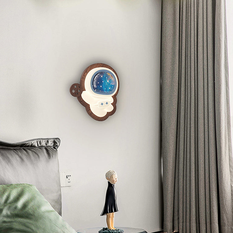 Astronaut Star Moon Wood Wall Lamp
