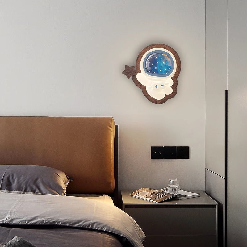 Astronaut Star Moon Wood Wall Lamp