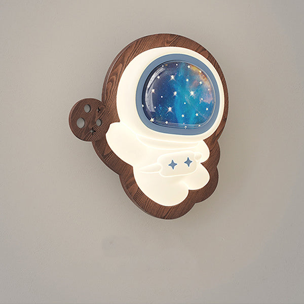 Astronaut Star Moon Wood Wall Lamp