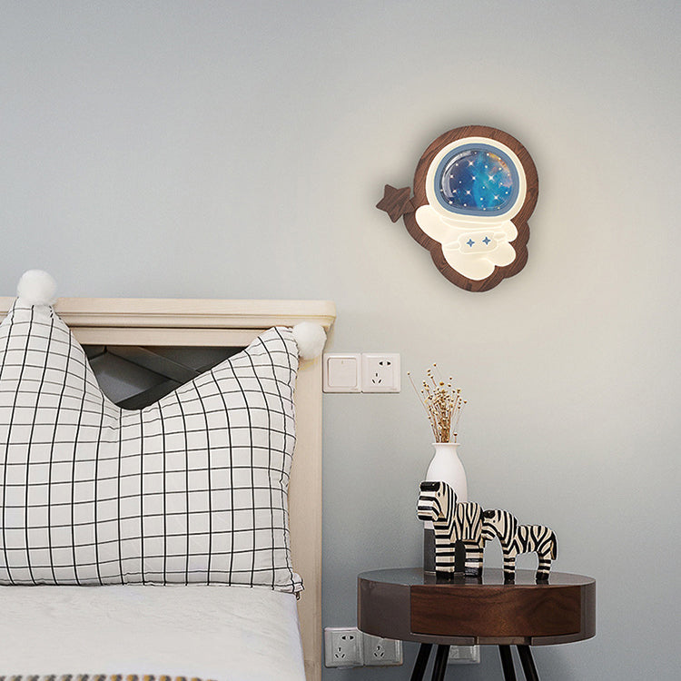 Astronaut Star Moon Wood Wall Lamp