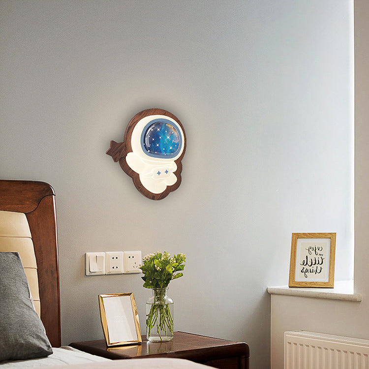 Astronaut Star Moon Wood Wall Lamp