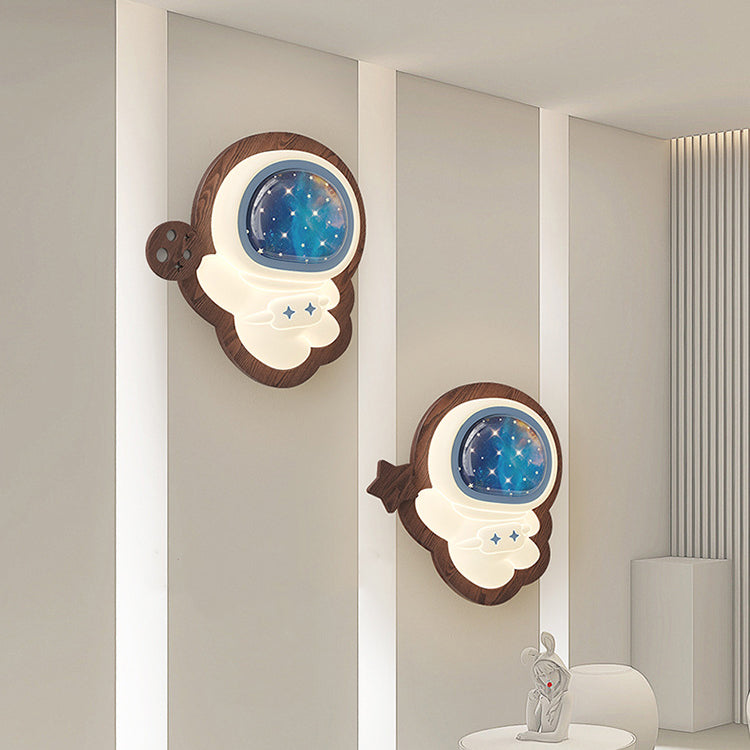 Astronaut Star Moon Wood Wall Lamp
