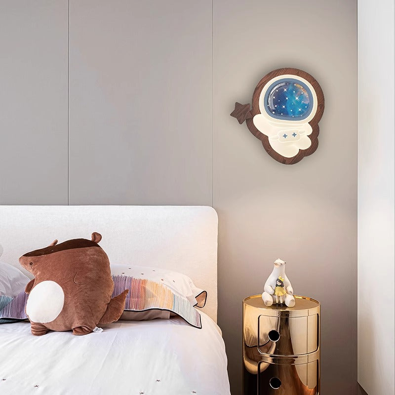Astronaut Star Moon Wood Wall Lamp