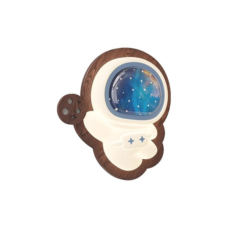 Astronaut Star Moon Wood Wall Lamp