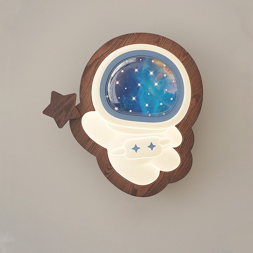 Astronaut Star Moon Wood Wall Lamp