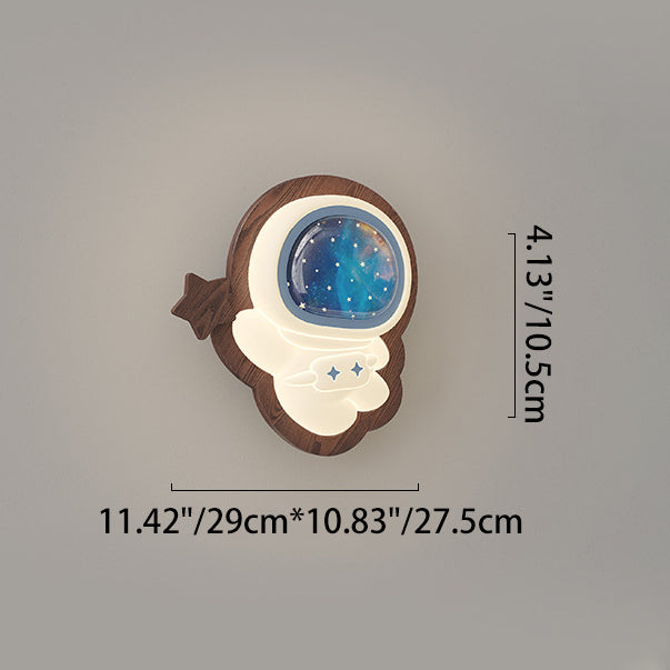 Astronaut Star Moon Wood Wall Lamp