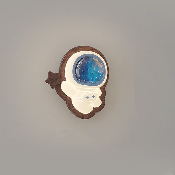 Astronaut Star Moon Wood Wall Lamp