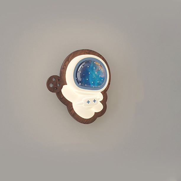 Astronaut Star Moon Wood Wall Lamp