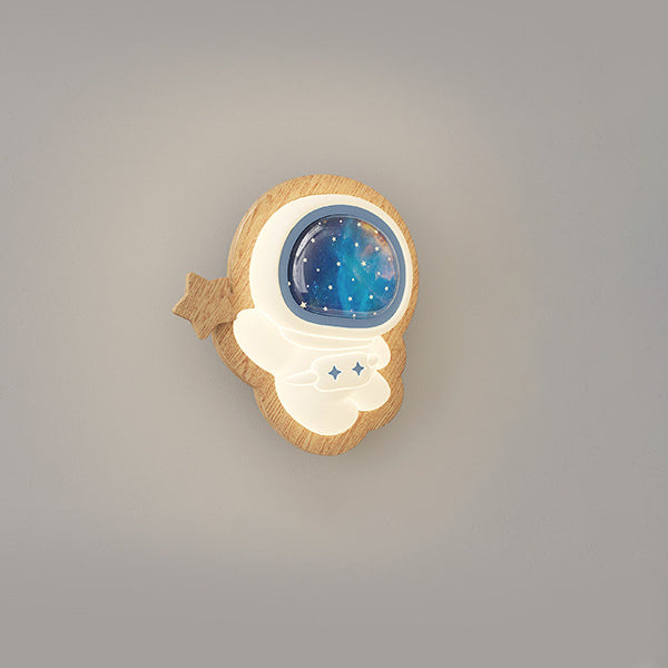 Astronaut Star Moon Wood Wall Lamp