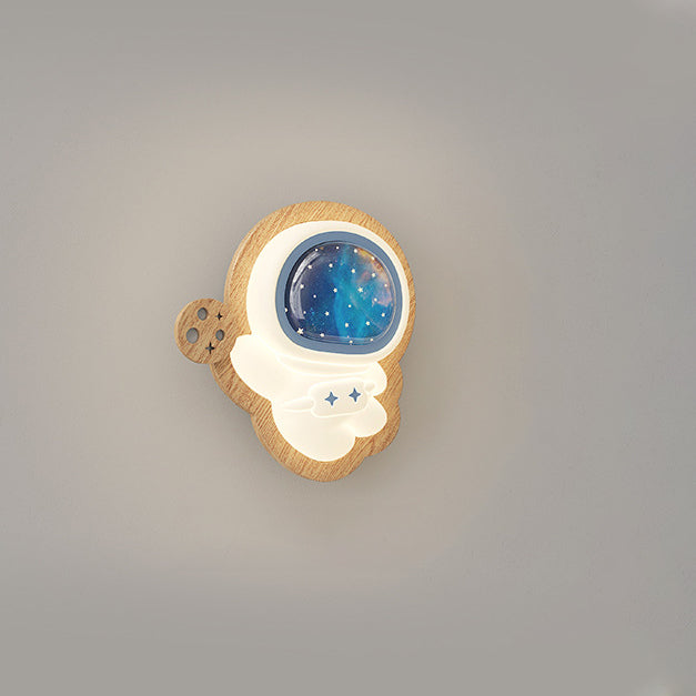 Astronaut Star Moon Wood Wall Lamp