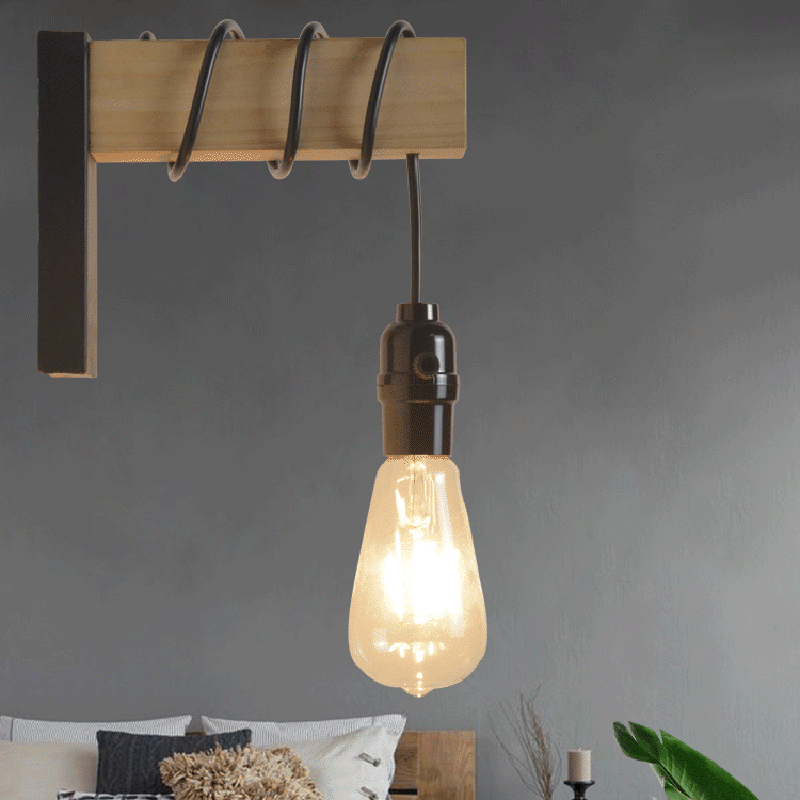 Rectangular Square Wood Arm Wall Lamp