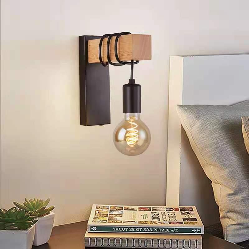 Rectangular Square Wood Arm Wall Lamp