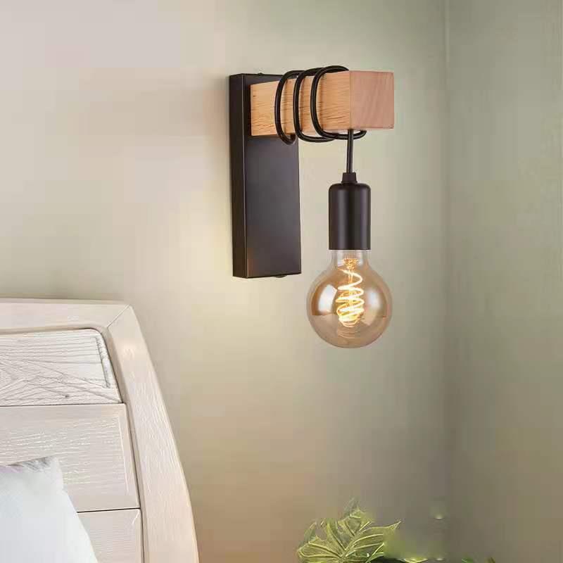 Rectangular Square Wood Arm Wall Lamp