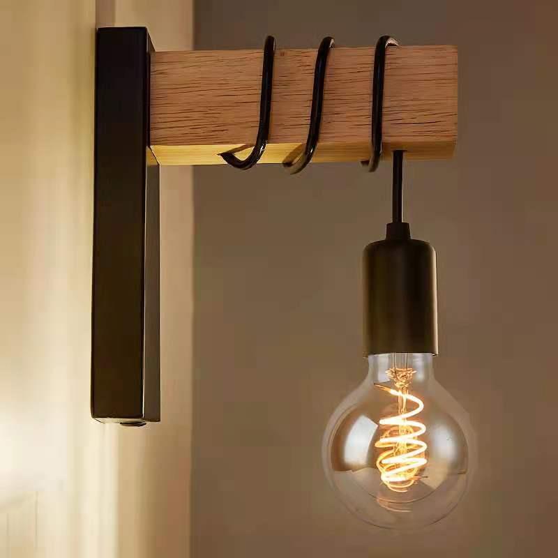 Rectangular Square Wood Arm Wall Lamp