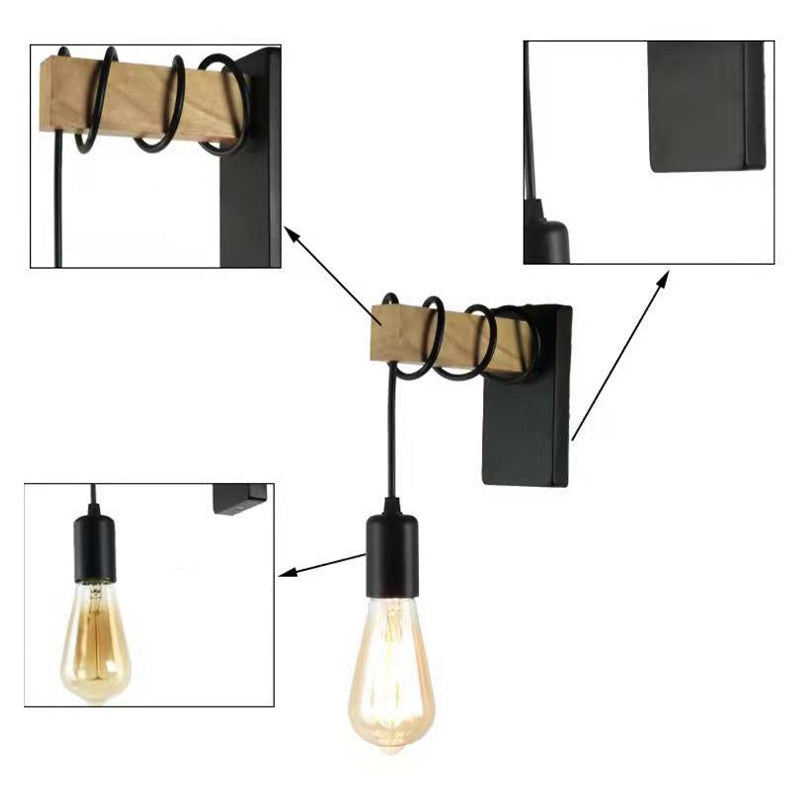 Rectangular Square Wood Arm Wall Lamp