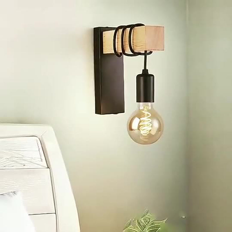 Rectangular Square Wood Arm Wall Lamp