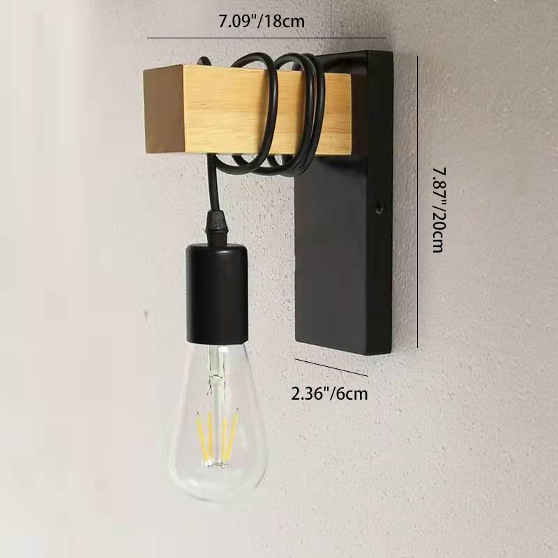 Rectangular Square Wood Arm Wall Lamp