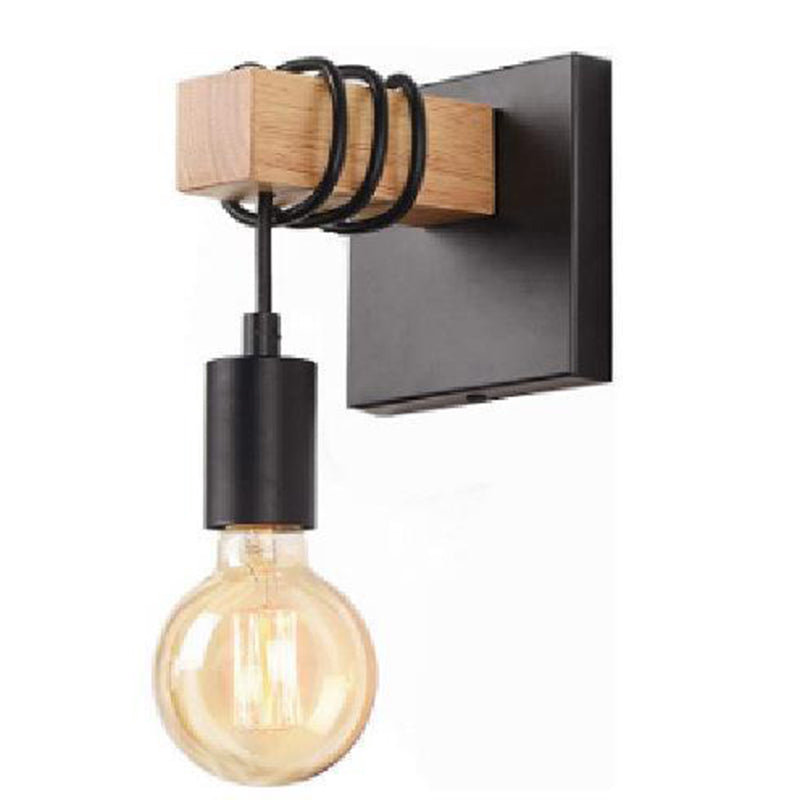 Rectangular Square Wood Arm Wall Lamp