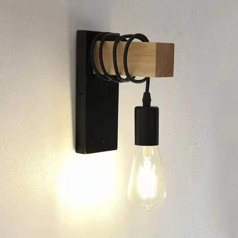 Rectangular Square Wood Arm Wall Lamp