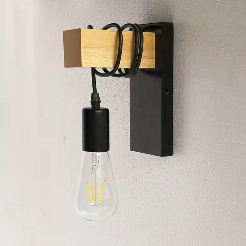 Rectangular Square Wood Arm Wall Lamp